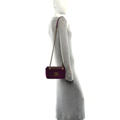 Velvet Matelasse Mini GG Marmont Shoulder Bag Fuchsia Violet Cyclamen