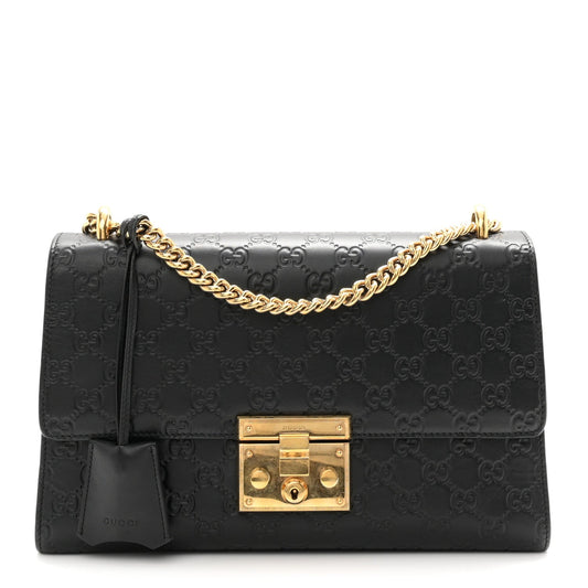Guccissima Medium Padlock Shoulder Bag Black