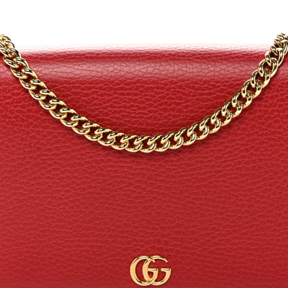 Dollar Calfskin Mini GG Marmont Chain Wallet Hibiscus Red