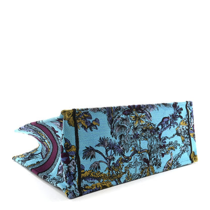 Canvas Embroidered Large Toile de Jouy Voyage Book Tote Celestial Blue
