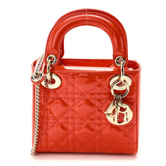 Patent Cannage Mini Lady Dior Orange