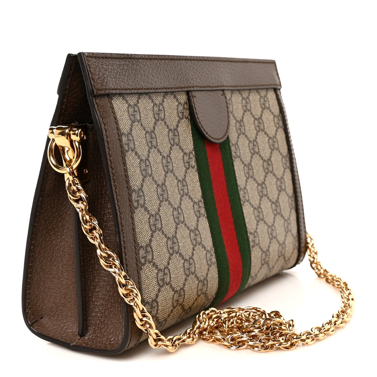 GG Supreme Monogram Web Small Ophidia Chain Shoulder Bag Brown