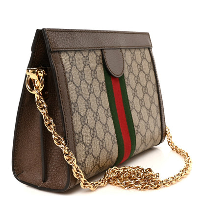 GG Supreme Monogram Web Small Ophidia Chain Shoulder Bag Brown