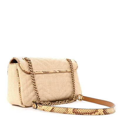 Raffia Elaphe Matelasse Small GG Marmont Shoulder Bag Natural Cream Brown