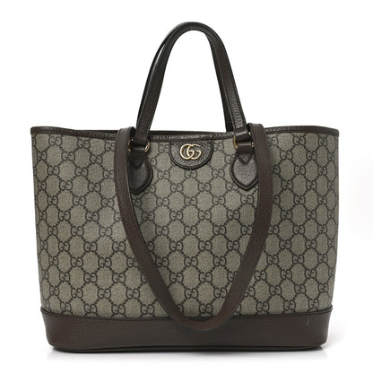 GG Supreme Monogram Textured Calfskin Small Ophidia Shoulder Tote Bag Beige Ebony New Acero