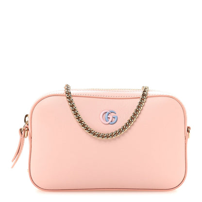 Dollar Calfskin Enamel Super Mini GG Marmont Chain Shoulder Bag Light Pink Blue