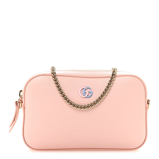Dollar Calfskin Enamel Super Mini GG Marmont Chain Shoulder Bag Light Pink Blue