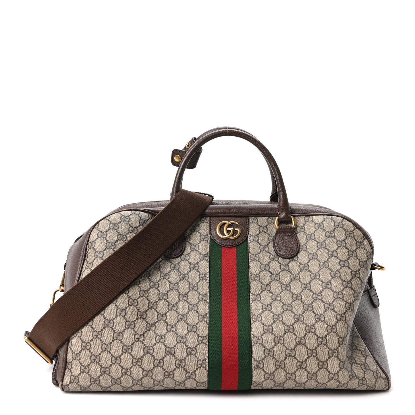 GG Supreme Monogram Textured Dollar Calfskin Web Large Savoy Bowling Bag Beige Ebony New Acero