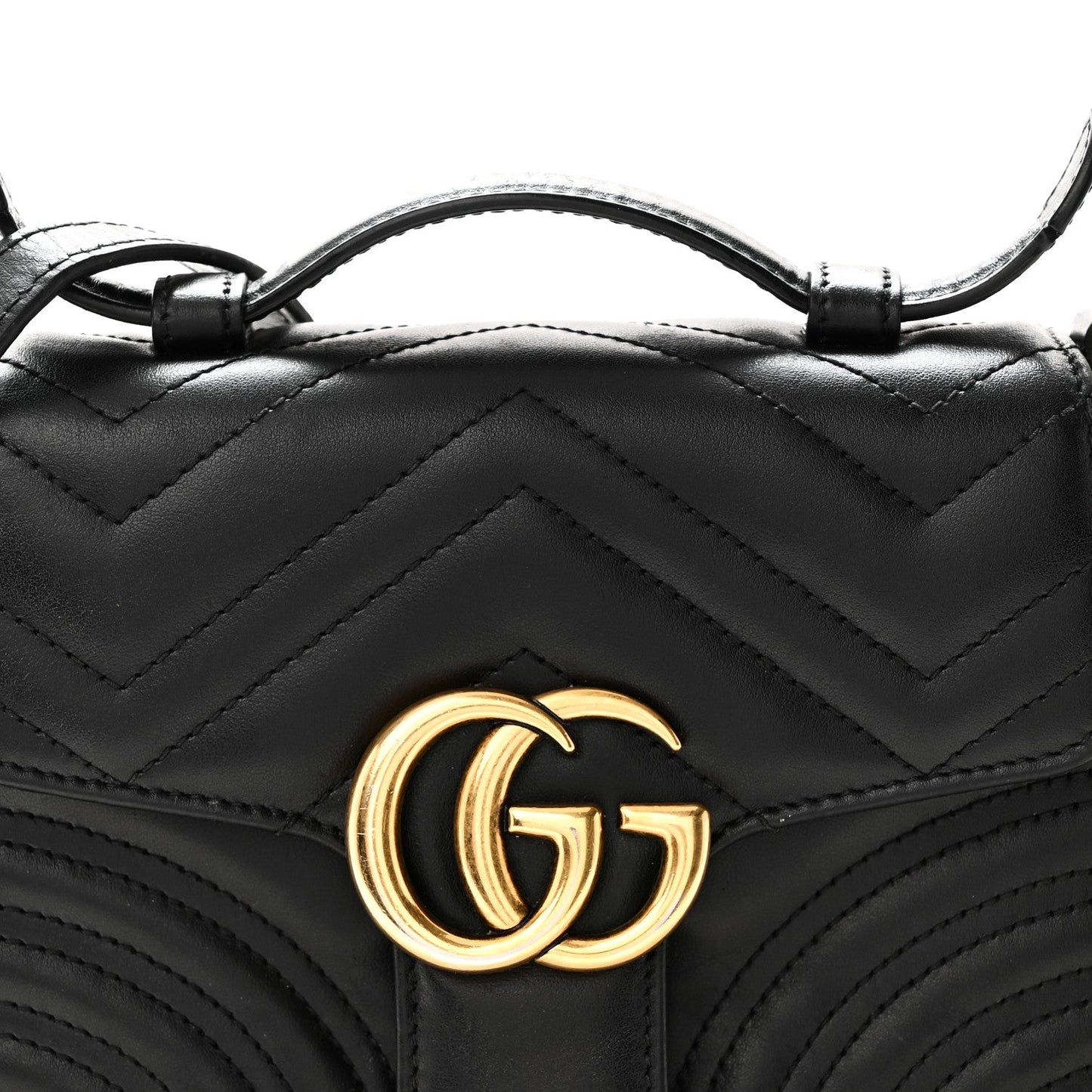 Calfskin Matelasse Mini GG Marmont Top Handle Shoulder Bag Black