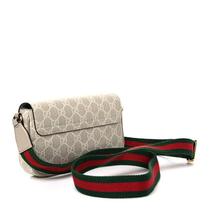 GG Supreme Monogram Textured Dollar Calfskin Web Mini Ophidia Envelope Shoulder Bag Beige Mystic White Oatmeal