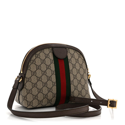 GG Supreme Monogram Textured Dollar Calfskin Web Small Ophidia Dome Shoulder Bag Beige Ebony New Acero