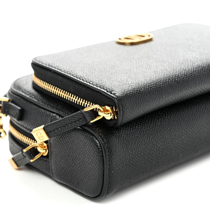 Grained Calfskin Caro Double Pouch Black