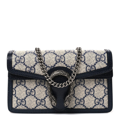 GG Supreme Monogram Textured Dollar Calfskin Super Mini Dionysus Shoulder Bag Beige Blue