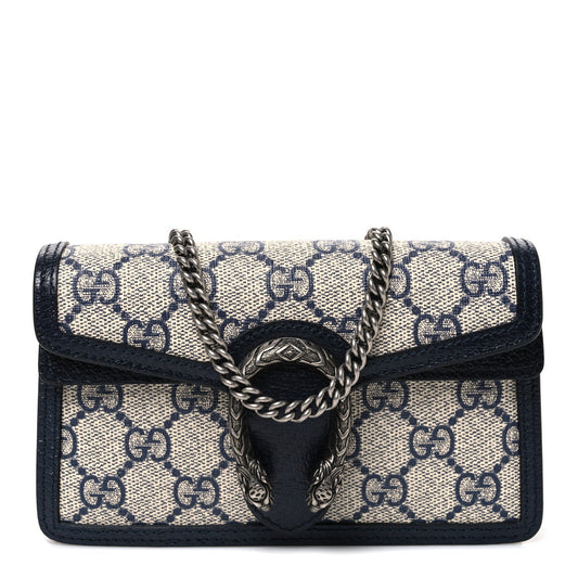 GG Supreme Monogram Textured Dollar Calfskin Super Mini Dionysus Shoulder Bag Beige Blue