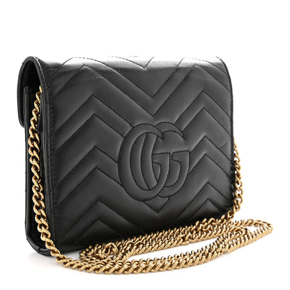 Calfskin Matelasse GG Marmont Chain Wallet Black