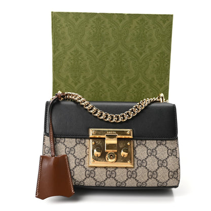 GG Supreme Monogram Calfskin Small Padlock Shoulder Bag Beige Black Cuir