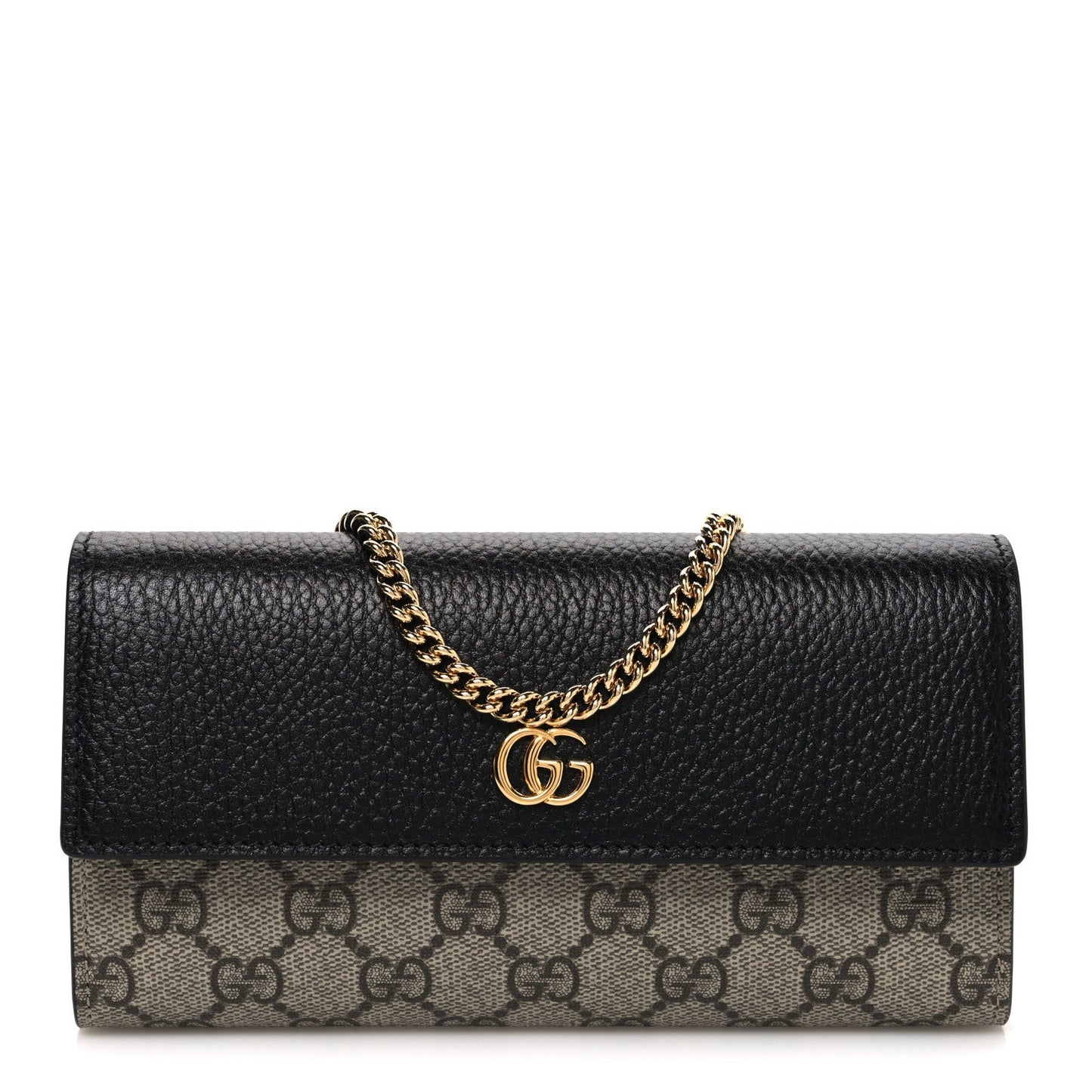 Dollar Calfskin GG Supreme Monogram Petite GG Marmont Wallet Chain Bag Black Beige Ebony