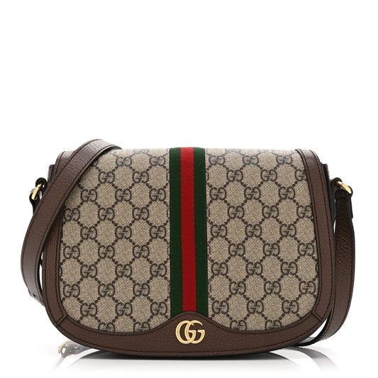 GG Supreme Monogram Web Small Ophidia Flap Messenger Bag Brown