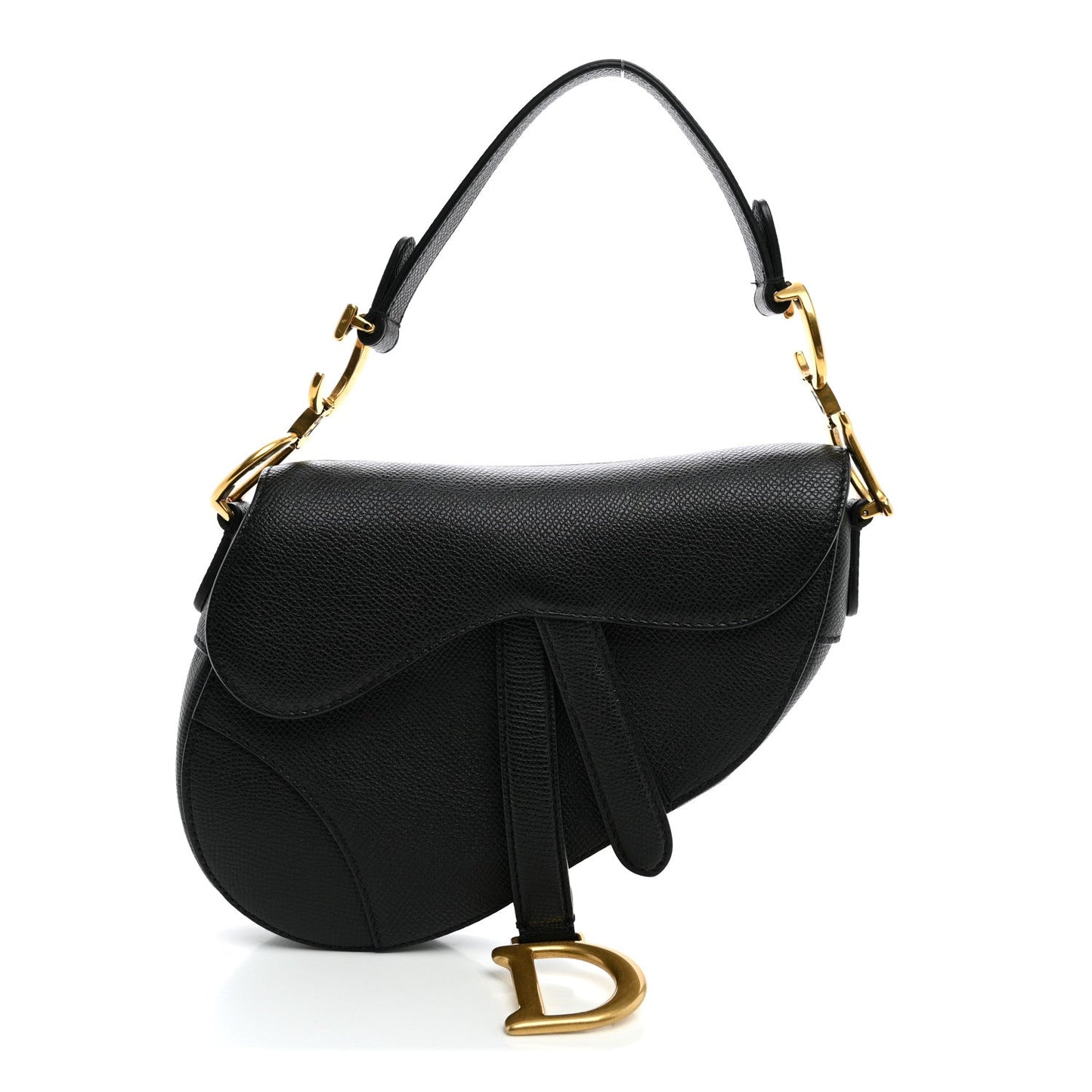 Grained Calfskin Mini Saddle Bag Black