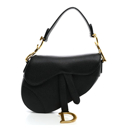 Grained Calfskin Mini Saddle Bag Black