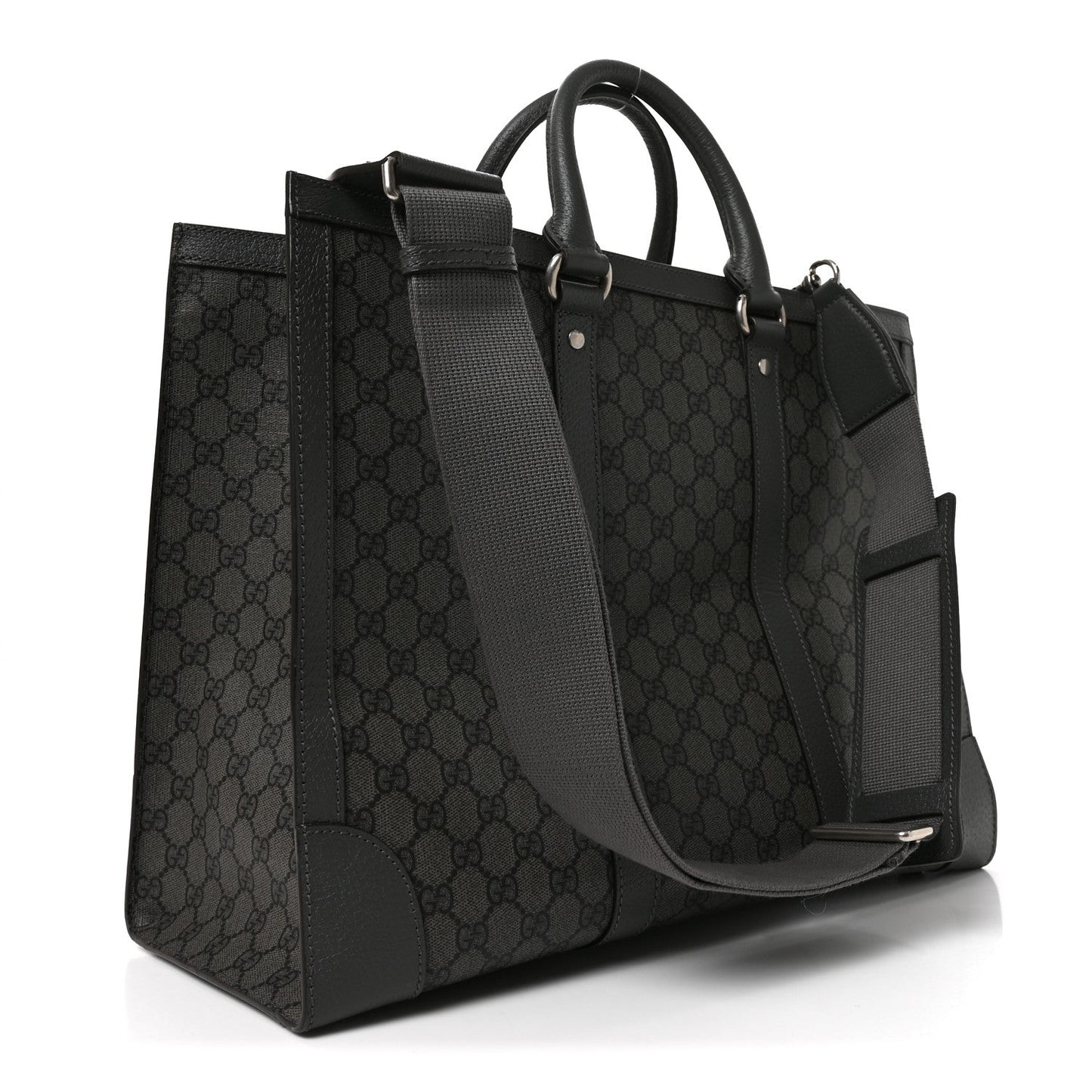 GG Supreme Monogram Textured Dollar Calfskin Large Ophidia Tote Bag Grey Black Graphite Grey