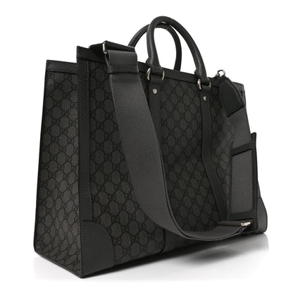 GG Supreme Monogram Textured Dollar Calfskin Large Ophidia Tote Bag Grey Black Graphite Grey