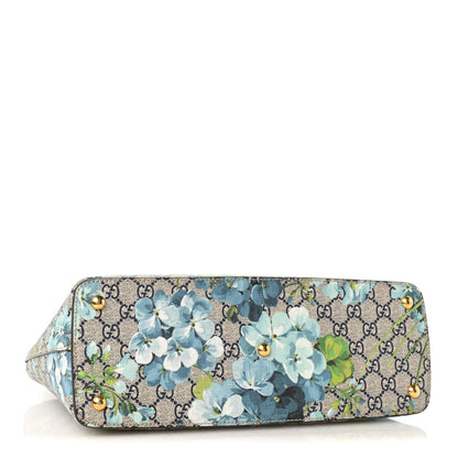 GG Supreme Monogram Blooms Small Zip Top Tote Beige Blue Navy Hibiscus Red
