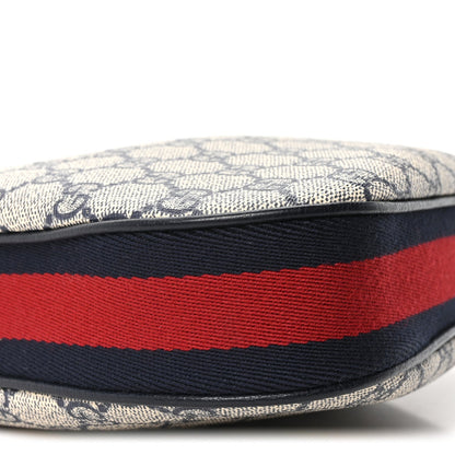 GG Supreme Monogram Textured Calfskin Web Small Attache Shoulder Bag Beige Blue