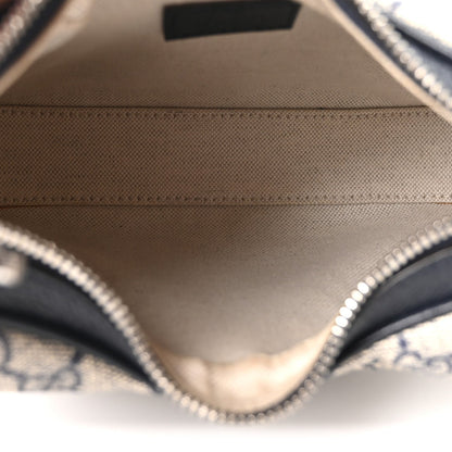 GG Supreme Monogram Textured Calfskin Web Small Attache Shoulder Bag Beige Blue