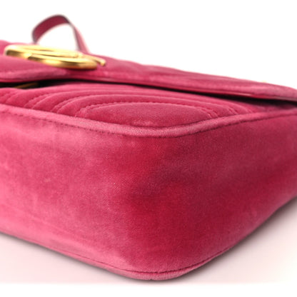 Velvet Matelasse Small GG Marmont Shoulder Bag Fuchsia Violet Cyclamen