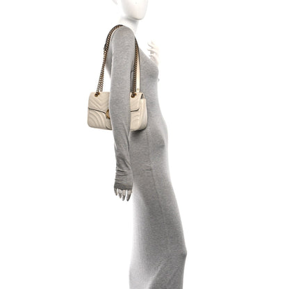 Calfskin Matelasse Small GG Marmont Shoulder Bag White