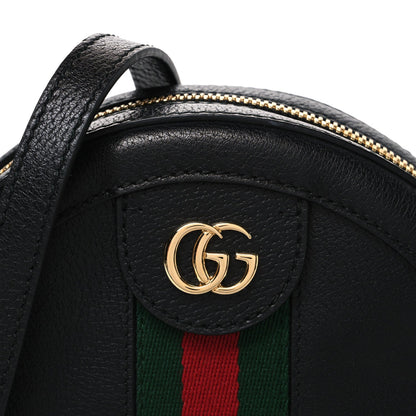 Grained Calfskin Web Mini Ophidia Round Shoulder Bag Black
