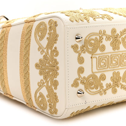 Calfskin Embroidered Medium Lady D-Lite White Gold