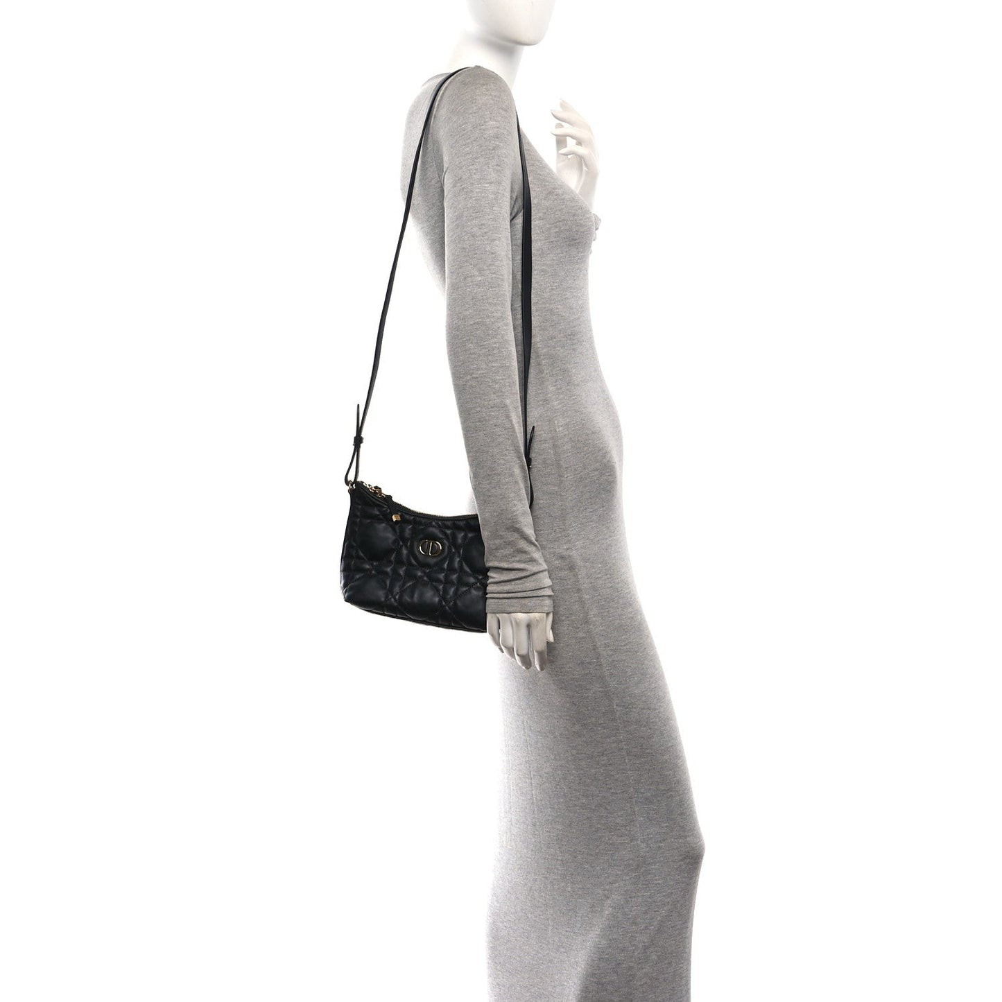Calfskin Macrocannage Miss Caro Diorling Mini Bag with Chain Black