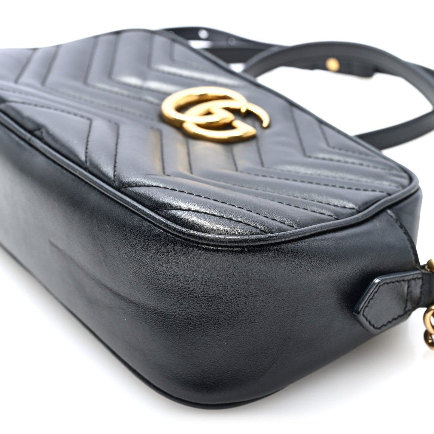 Calfskin Matelasse Small GG Marmont Chain Shoulder Bag Black