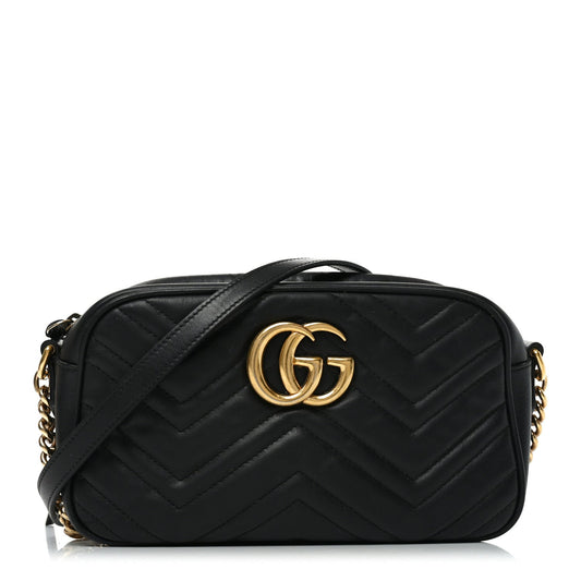Calfskin Matelasse Small GG Marmont Chain Shoulder Bag Black