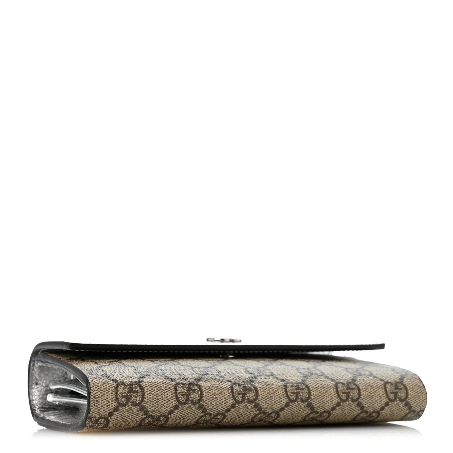 Metallic Calfskin GG Supreme Monogram Petite GG Marmont Wallet Chain Bag Silver Beige Ebony