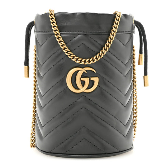 Calfskin Matelasse Mini GG Marmont 2.0 Bucket Bag Black
