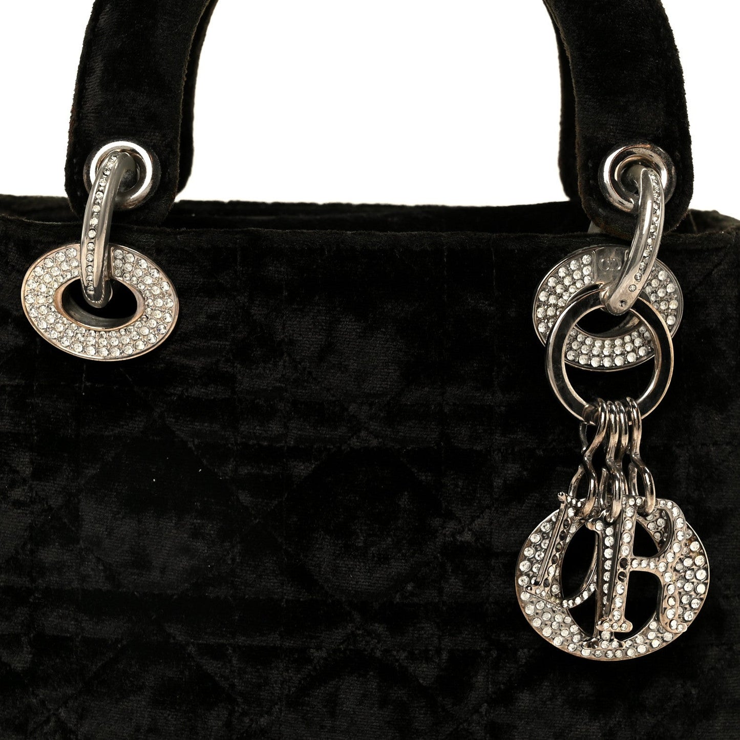 Velvet Crystal Mini Lady Dior Black