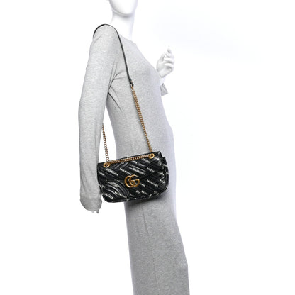 X BALENCIAGA Calfskin Matelasse Logo Print Small GG Marmont Shoulder Bag Black