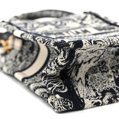 Canvas Toile de Jouy Reverse Embroidered Mini Book Tote Phone Bag Blue