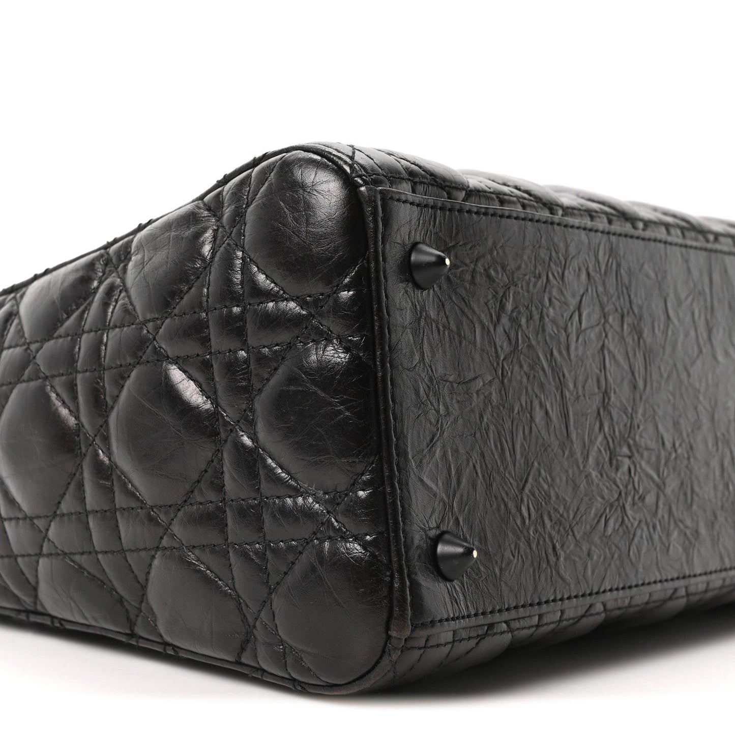 Crinkled Calfskin Cannage Medium Lady Dior Black