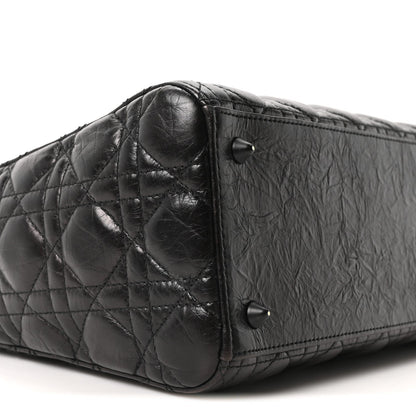 Crinkled Calfskin Cannage Medium Lady Dior Black