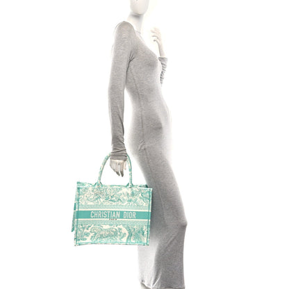 Canvas Embroidered Medium Dioriviera Toile De Jouy Book Tote Aquamarina
