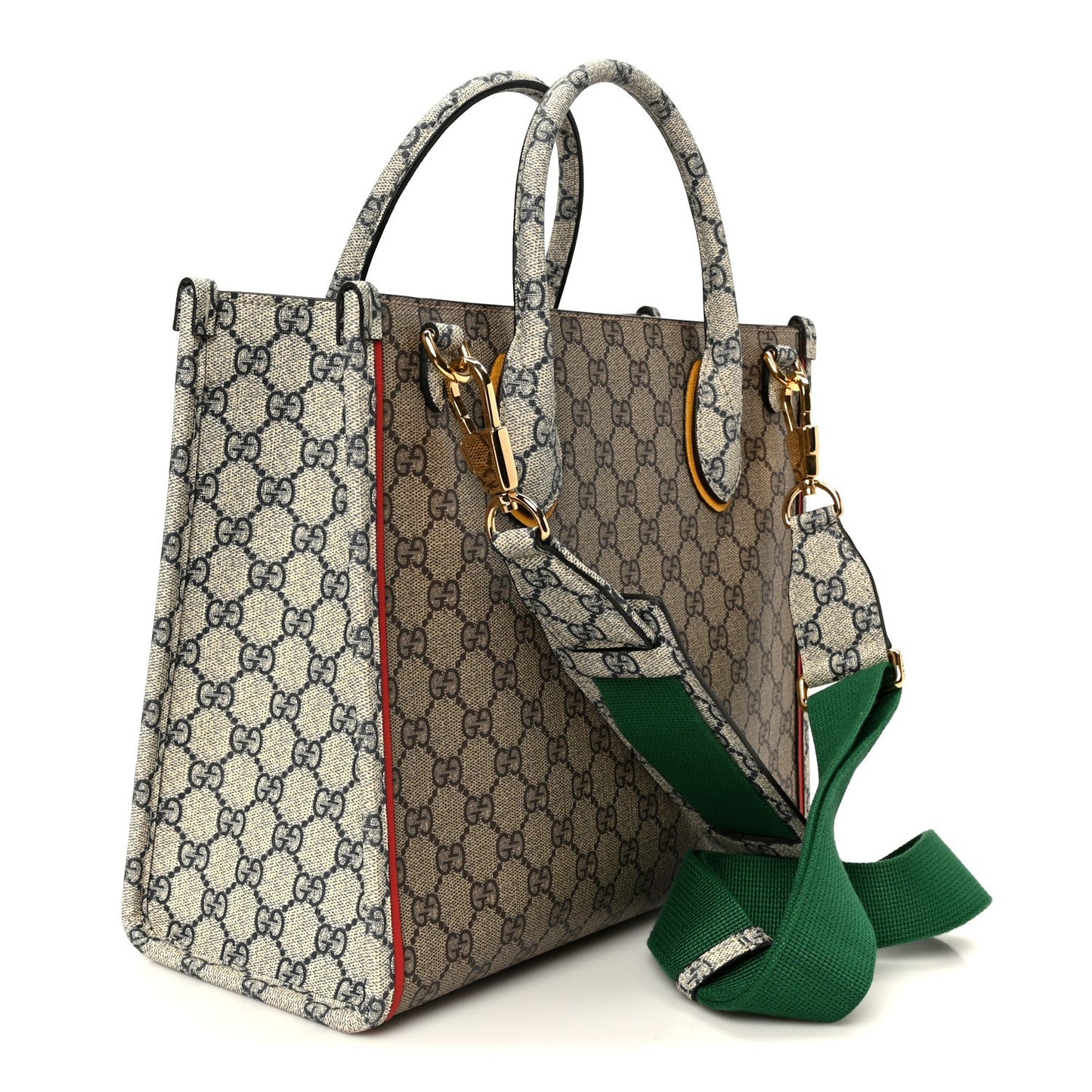 GG Supreme Monogram Exquisite Small Tote Beige Ebony Blue Crop Live Red