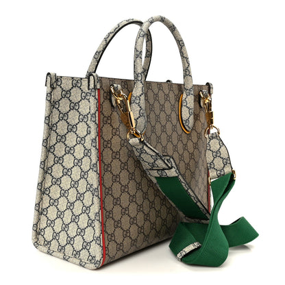 GG Supreme Monogram Exquisite Small Tote Beige Ebony Blue Crop Live Red