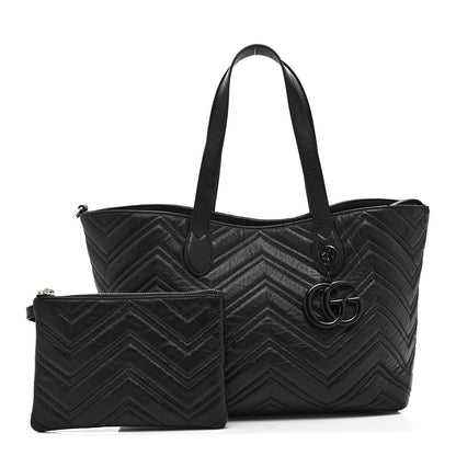 Soft Calfskin Matelasse Medium GG Marmont Tote Bag Black