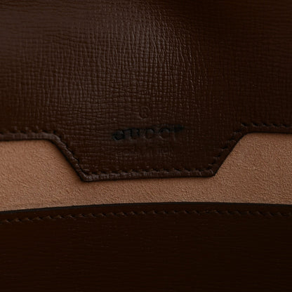 GG Supreme Monogram Azalea Calfskin Web Small Horsebit 1955 Crossbody Bag Beige Ebony Brown Sugar