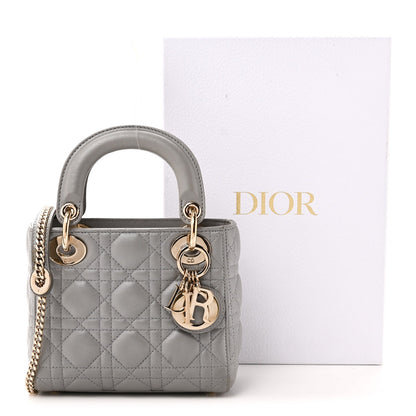 Metallic Lambskin Cannage Mini Lady Dior Grey