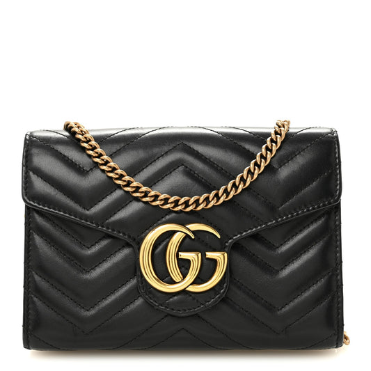 Calfskin Matelasse GG Marmont Chain Wallet Black